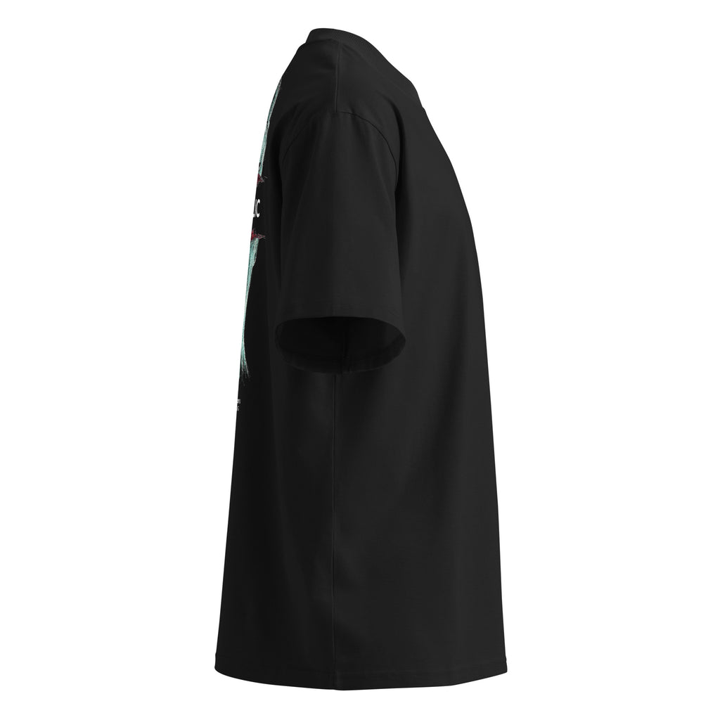 Underground techno streetwear oversized boxy fit side view — SYSTOLIC RECORDS organic cotton tee